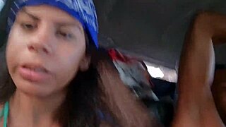 Passionate Latina in Moving Car