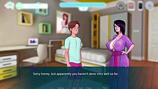 Oh, look at those big tits and ass on the fat teacher in this cartoon game! She's a BBW MILF with huge boobs!