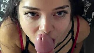 My submissive Debora Prado masturbates my big cock before a greedy blowjob.