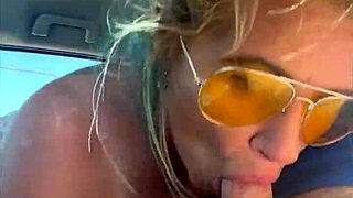 Cheating blonde whore sucks cock and gets facial in public midday