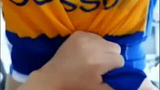 hermanastra with perfect tits in uniform strips and shows her ass, we make love