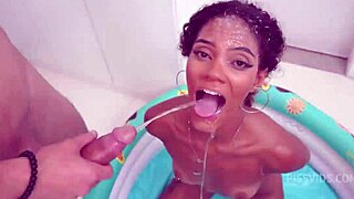 Karina Rose, slim Brazilian, takes on four guys with intense rimming and double penetration. Pissing and dirty talk included!