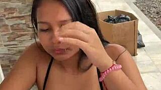 colombian prostitute deepthroats big cock outdoor, caught by neighbor