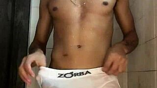 Novinho With Thick Cock Jerking Off In Shower Bath