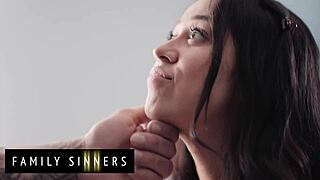 Hot Step Daughter Catches Step Dad Jerking Off And Helps With Blowjob