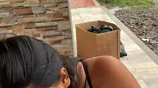 colombian prostitute deepthroats big cock outdoor, caught by neighbor