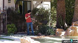 Shocked stepson gets taboo fucking from milf stepmom Rachael Cavalli with deepthroat and oral.