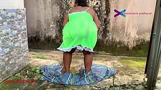 Gateman spies cheating wife drying clothes, then she gets banged hard. What a twist!