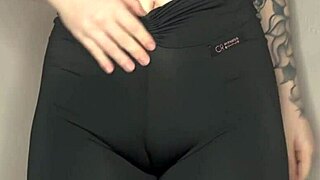 ASMR cameltoe in tight black leggings