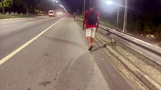 Wife Flashes Ass And Lipstick For Humiliating Cuckold Follower