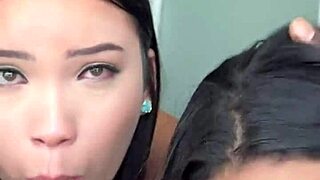 asian babe invites friend for threesome with black bf, facial included