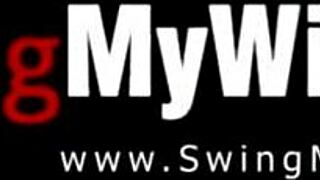 gorgeous blonde wife moans 'fuck me harder' during swinger session