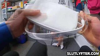 Suspected thief Mazy Myers stripped down, now gotta please the security officer with her tattooed body.