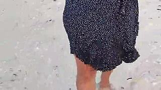 Bold Latina exposes tits and ass on Mexican beach in lingerie