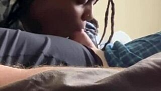 homemade amateur ebony gets blowjob, doggystyle, and missionary with big black cock