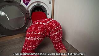 Step mom stuck in machine gives step son creampie gift