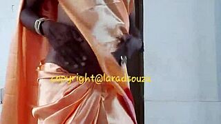 Indian Sexy Crossdresser Slut Lara Dsouza In Orange Satin Saree