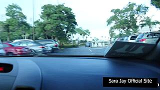 Super hot brunette Sara with big tits rides huge cock intensely