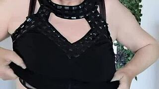 mature stepmother teases stepson with huge boobs