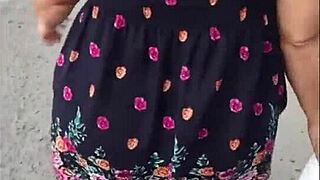 Following Curvy Mommy In Skirt And Thong Outdoors