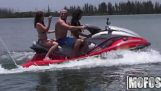 Intense threesome on seadoo, sucking cocks outdoor in public pov