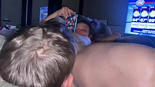 Drunk Petite Chick Gropes Nipples While Purple Toy Enters Her