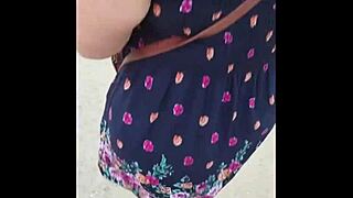 Following Curvy Mommy In Skirt And Thong Outdoors