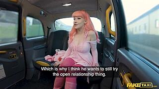 Pink haired girl rides monster cock in taxi creampie 😍