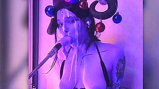 devil filled with cum passionately gives blowjobs in costumes with big tits and tattoos