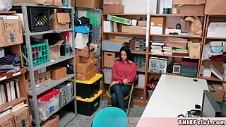 Petite half black teen shoplifter caught, tiny pussy fucked by mall cop?