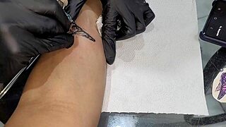 Latina girl trades tattoo for pussy.