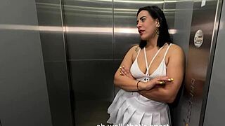 Latina milf neighbor enjoys first interracial sex in elevator