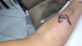 Latina girl trades tattoo for pussy.