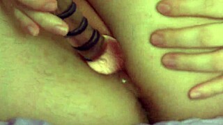 Sexy milf in stockings fingers juicy ass and pussy with dildo.