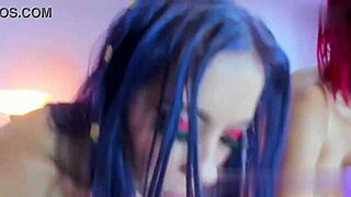 Colored hair girls demonstrate best blowjob techniques.