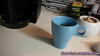 Stepteen gives blowjob and gets fingered by big cock