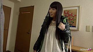Shy Japanese teen picked up by stranger for uncensored casting session