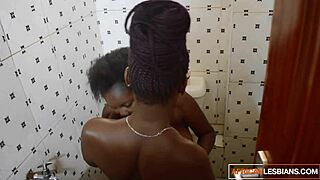 sexy ebony lesbian couple go wild eating black pussy on the bathroom floor