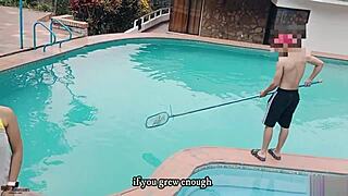 stepsister loves hard sex in public pool