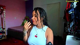 Brunette beauty talks dirty to make you cum