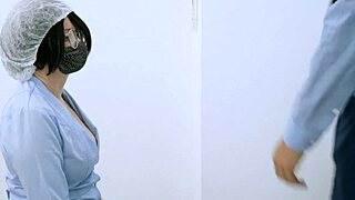 the nurse gives titty fuck and blowjob to the doctor, lactating milk