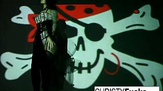 Christy Mack as the pirate explores her body playfully.