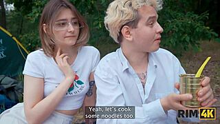 Two Girls Perform Rimjob Cleanup in Outdoor Camping 4some with Anal Ass Licking and Russian Teen Sharing Fetish Sex