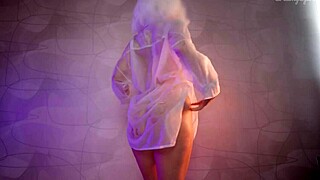 Petite blonde in wet shirt gets huge fake cum creampies