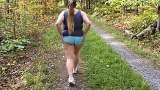 blonde mommy fucks in middle of road during walk