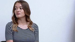 Naughty teen loves sucking horny officer's cock at work