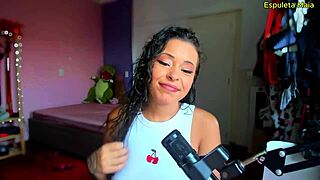 Brunette beauty talks dirty to make you cum