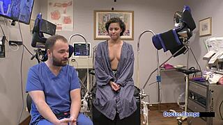 dr tampa examines rebel wyatt's pierced nipples and gaping pussy in gyno roleplay