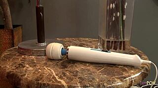 Chunky lesbian girl is rimming a superb busty milf while teasing her wet clit with a big vibrator