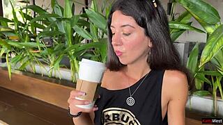 Crazy Cumwalk In Starbucks - Blowjob In Public Toilet Drinking Coffee With Sperm!